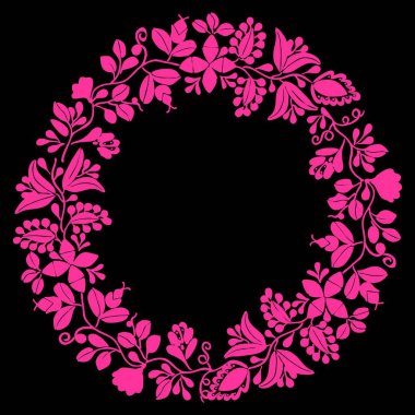 Siyah arka plan üzerine pastel pembe defne çelengi dekoratif vektör çerçeve