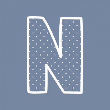 Mavi arkaplanda beyaz benekli N vektör alfabesi harfi