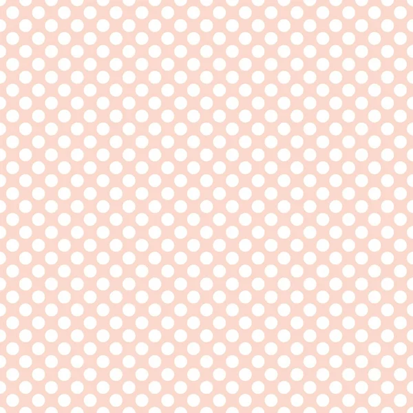 无缝矢量花纹瓷砖柔和的粉红色背景上的白色波尔卡圆点 — 图库矢量图片