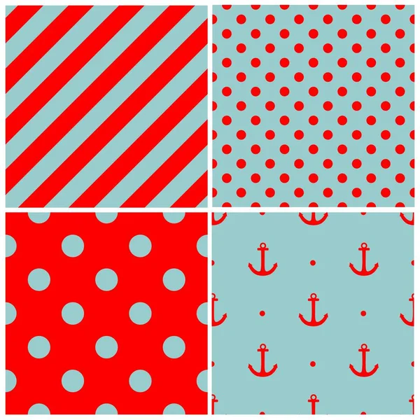 Tile Sailor Vector Pattern Set White Polka Dots Zig Zag — Stock Vector