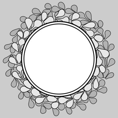 Gri ve beyaz defne çiçek çelenk vektör çerçeve siyah arka plan üzerine