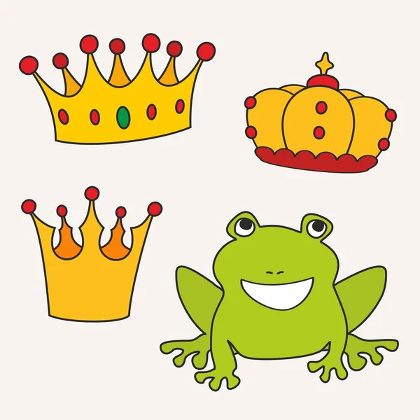 Prince Princess Frog Dreaming Crown Vector Illustration Isolated White Background — Stock Vector