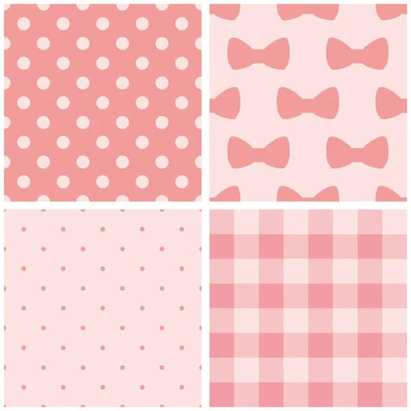 Tile Baby Pink Vector Pattern Set Polka Dots Checkered Plaid — Stock Vector