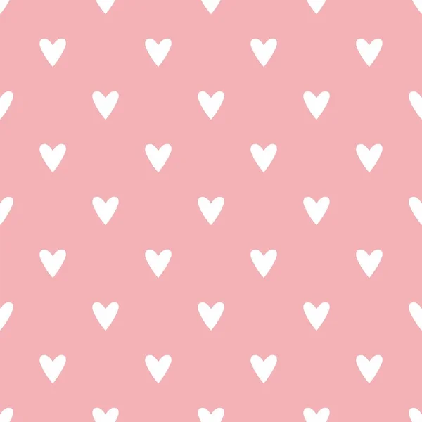 平铺可爱矢量模式与白色的心 在柔和的粉红色背景 — 图库矢量图片