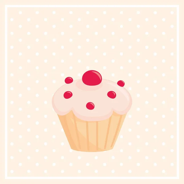 Söta Vektor Cupcake Vita Prickar Rosa Bakgrund — Stock vektor