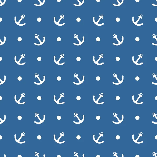 Tile Sailor Vector Pattern White Anchor Polka Dots Navy Blue — Stock Vector