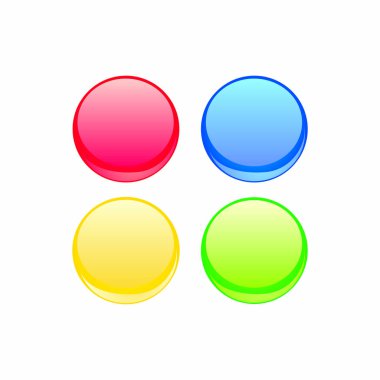 Renkli web düğme vektör kümesi. Beyaz arka plan üzerinde izole kırmızı, mavi, sarı ve yeşil neon tasarım öğeleri.