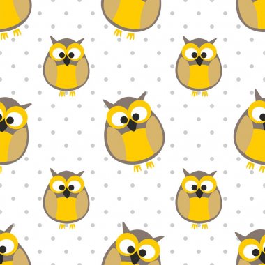 Baykuşlar ve nokta gri arka plan üzerinde döşeme vektör deseni