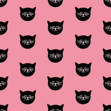 Döşeme vektör deseni pembe bir arka plan üzerinde siyah kedi