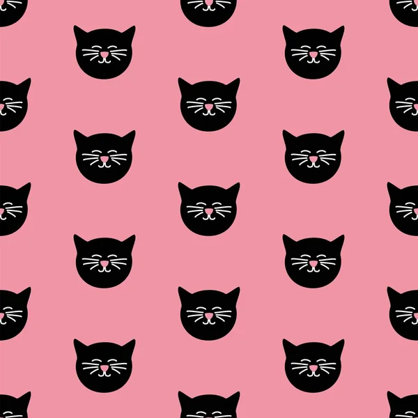 Patrón Vectorial Azulejos Con Gatos Negros Sobre Fondo Rosa — Archivo Imágenes Vectoriales