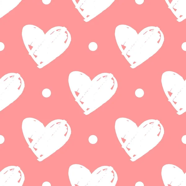 Patrón Vectores Azulejos Con Corazones Blancos Puntos Sobre Fondo Rosa — Vector de stock