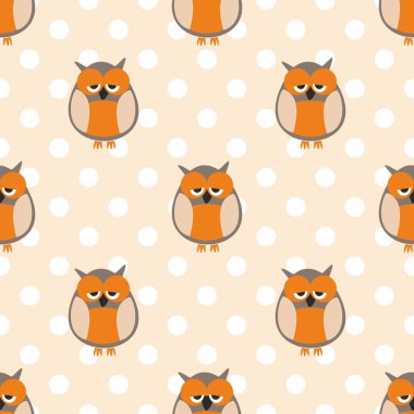Baykuşlar ve noktalar pastel arka plan üzerinde döşeme vektör deseni