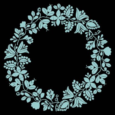 Siyah arkaplanda Pastel mavisi çiçek çelengi vektör çerçevesi