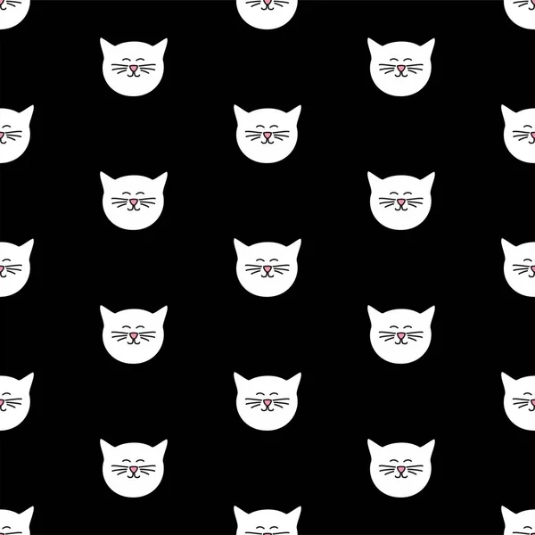 黒い背景に猫とのタイル パターン ベクトル — ストックベクタ