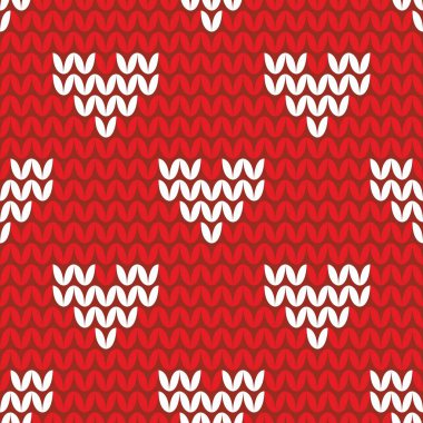 Kiremit kırmızı zemin üzerine beyaz yürekleri vektör desen örgü