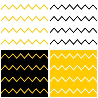 Sarı, siyah ve beyaz zig zag chevron ile döşeme vektör kalıbı tanımlar