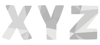 X, y, z düşük Poli yüzey pastel gri Alfabe harf vektör set beyaz arka plan üzerinde izole kaydırma