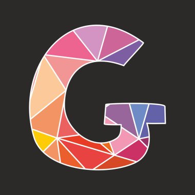 G düşük Poli yüzey pastel renkli ve beyaz Alfabe harf siyah arka plan üzerine izole kaydırma