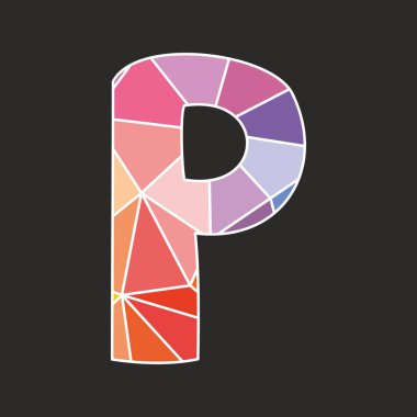 P düşük Poli yüzey pastel renkli ve beyaz Alfabe harf siyah arka plan üzerine izole kaydırma