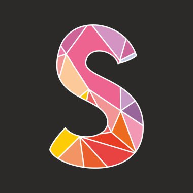 S düşük Poli yüzey pastel renkli ve beyaz Alfabe harf siyah arka plan üzerine izole kaydırma