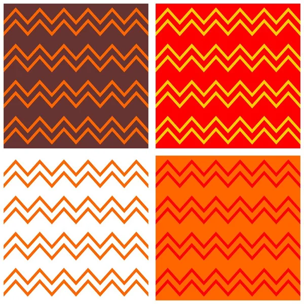 Набор Векторной Плитки Белым Зигзагообразным Шевроном Красном Оранжевом Коричневом Белом — стоковый вектор