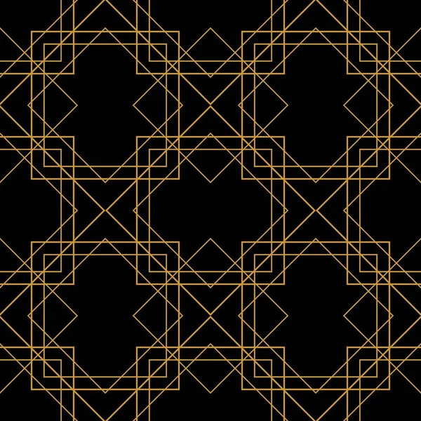 黒い背景に金色の飾りとのタイル パターン ベクトル — ストックベクタ