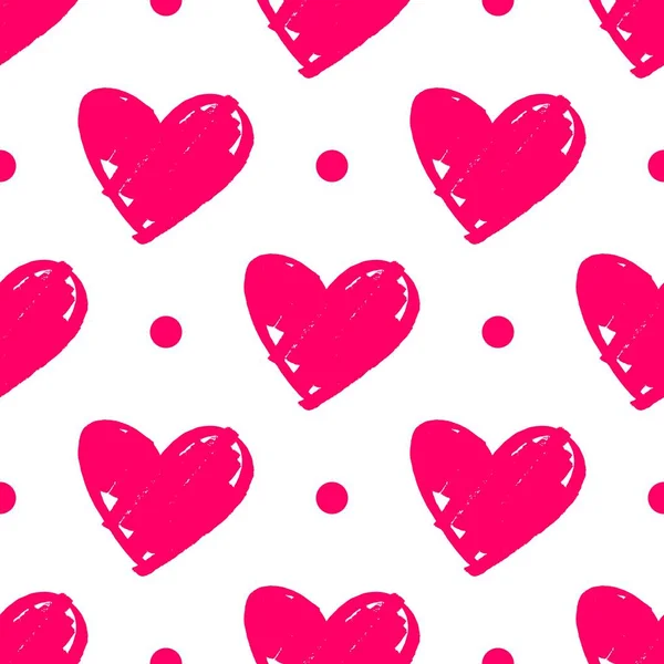 Tile Vector Pattern Pink Hearts Dots White Background — Stock Vector