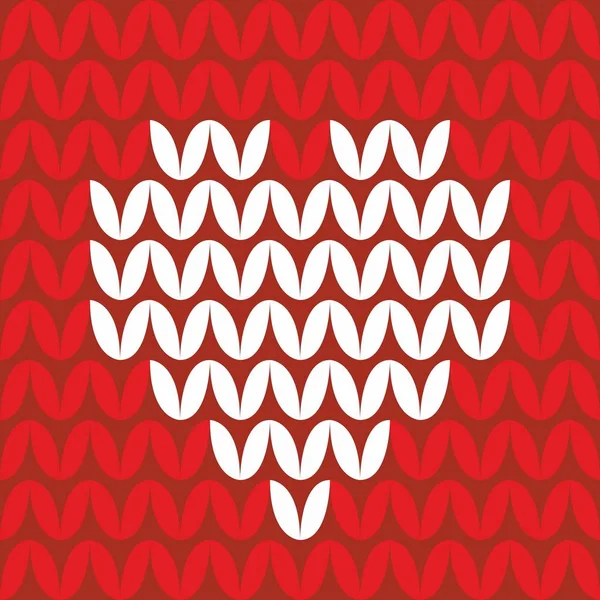 赤の背景に白い心でベクトル パターンをニット タイル — ストックベクタ