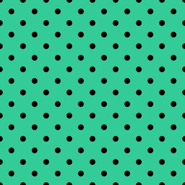 緑の背景に黒い水玉模様のタイルのベクトル パターン — ストックベクタ