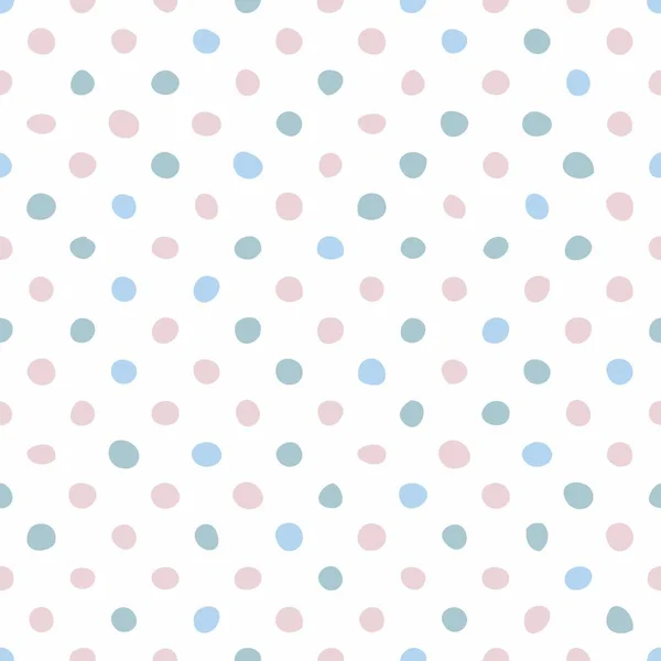 白色背景上带有粉红和蓝色手绘圆点的方块矢量图案 — 图库矢量图片