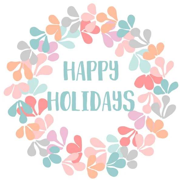 Happy Holidays vector card with pastel Christmas wreath isolated on white background