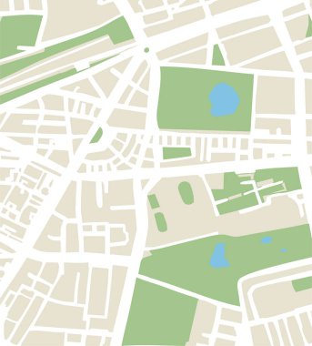 Sokaklar, parklar ve göletler ile soyut şehir haritası çizimi