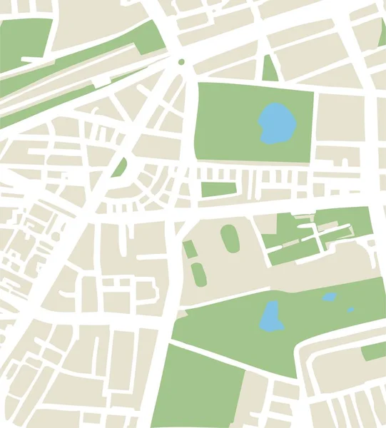 Illustration Vectorielle Carte Ville Abstraite Avec Rues Parcs Étangs — Image vectorielle