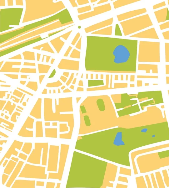 Illustration Vectorielle Carte Ville Abstraite Avec Rues Parcs Étangs — Image vectorielle