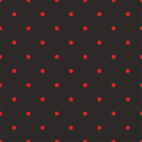 黑色背景上带有红圆点的无缝隙矢量图案 — 图库矢量图片