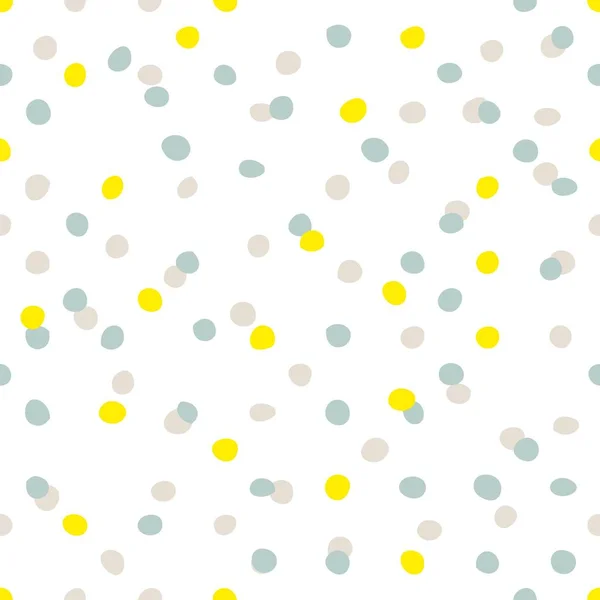 白色背景上带有蓝色 黄色和灰色斑点的方块矢量图案 — 图库矢量图片
