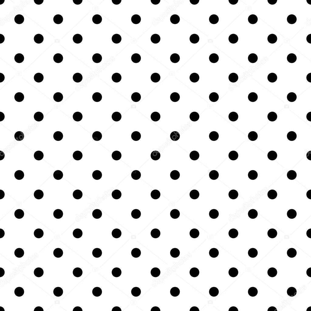 Black polka dots on white background retro seamless vector pattern