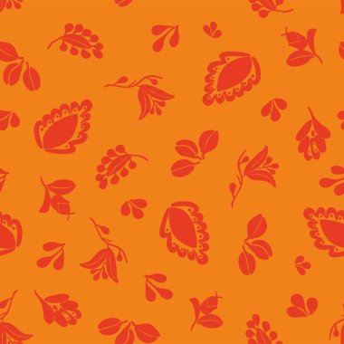 Turuncu arka planda dikişsiz kırmızı çiçek izli döşeme vektör deseni