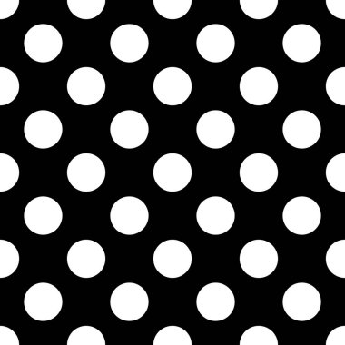 Siyah arkaplanda büyük beyaz benekli kusursuz vektör koyu deseni
