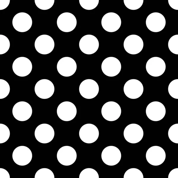 Seamless Vector Dark Pattern Big White Polka Dots Black Background — ストックベクタ