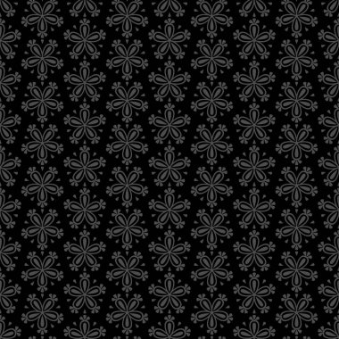 Siyah arka plan üzerinde gri çiçekler ile soyut dikişsiz çiçek vektör deseni