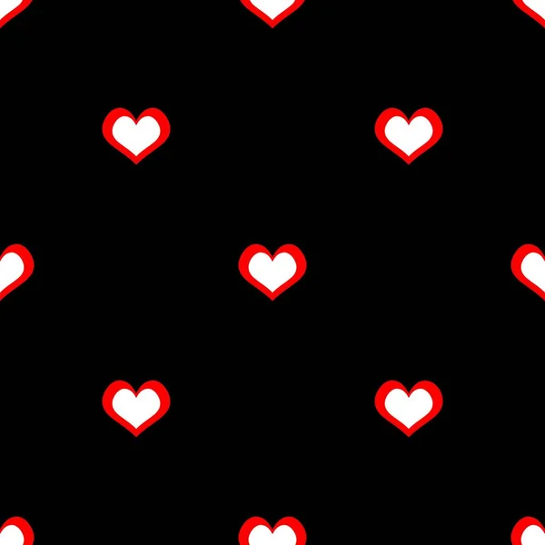 Tile Vector Pattern Red Hearts Black Background — Stock Vector