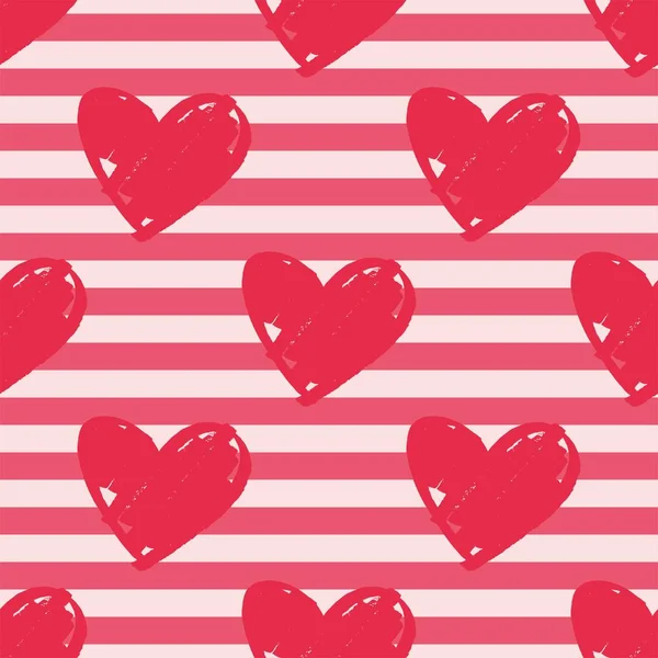 Tile Vector Pattern Pink Stripes Red Hearts Background — 스톡 벡터