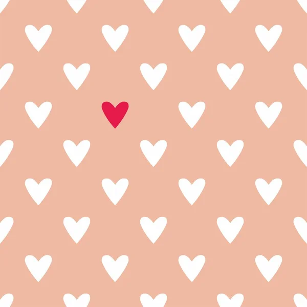 Tile Cute Vector Pattern White Red Hearts Pastel Pink Background — Stock Vector