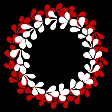 Siyah arkaplanda kırmızı ve beyaz defne çelengi vektör çerçevesi 