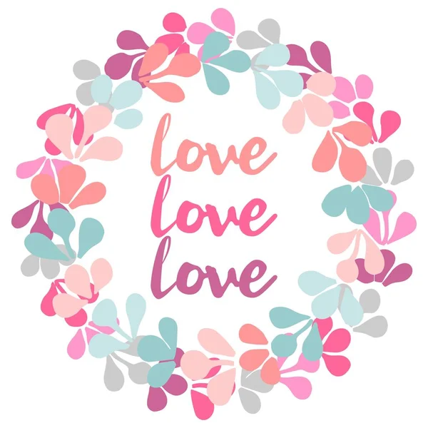 Pastel Bloemen Krans Met Liefde Valentijnskaarten Vector Kaart Boho Bruiloft — Stockvector