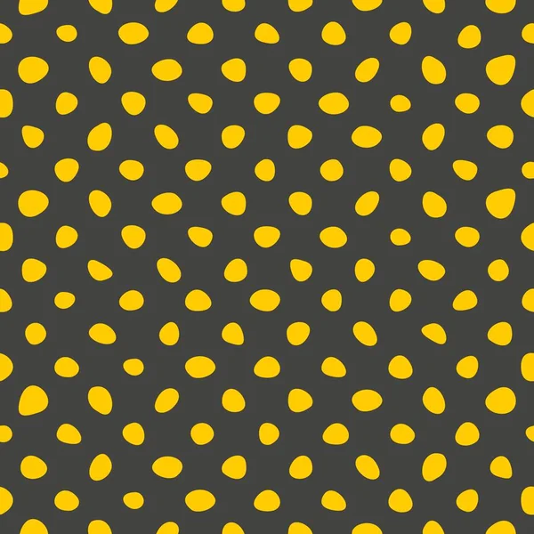 Seamless Vector Pattern Yellow Hand Drawn Polka Dots Black Background — Stock Vector