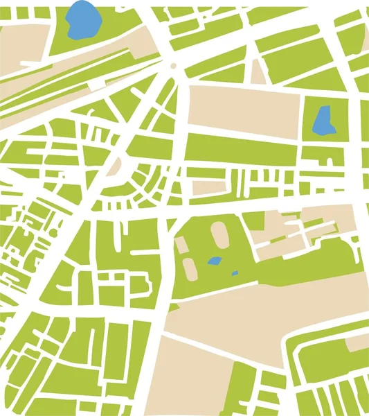 Abstraktní Město Mapa Vektorové Ilustrace Ulic Parků Rybníky — Stockový vektor