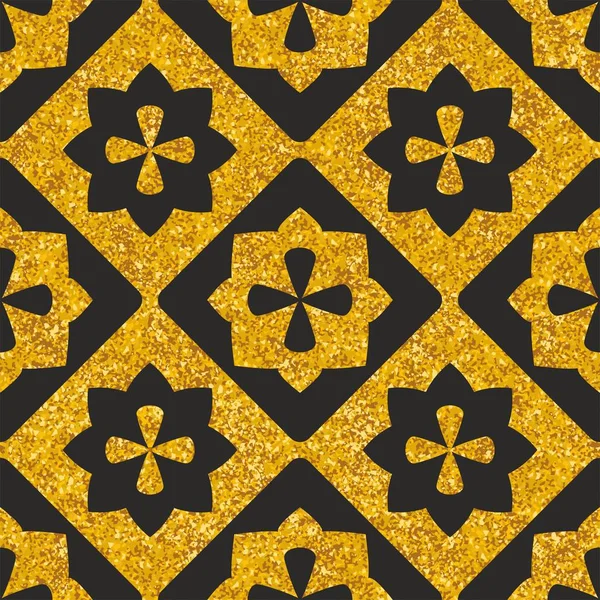 Плитка Декоративный Пол Золотая Черная Векторная Плитка Узор Бесшовный Фон — стоковый вектор