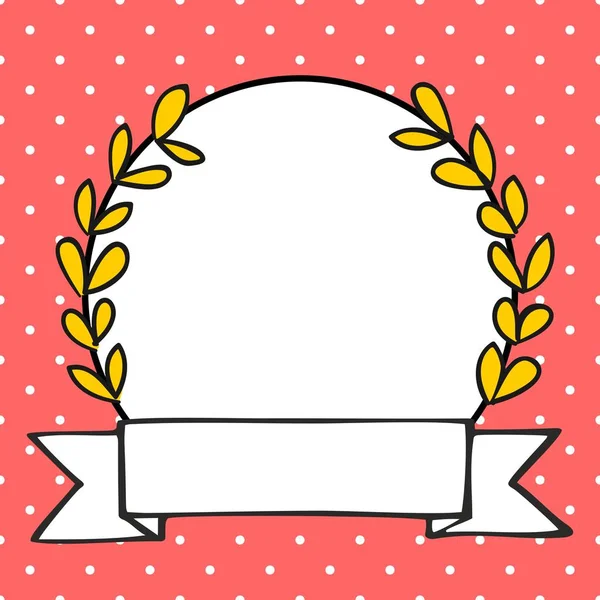 Laurel Wreath Decorative Vector Photo Frame Polka Dots Red Background — 스톡 벡터